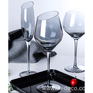 Smokey Grey Slanted Bowl Wine Glasses For Party